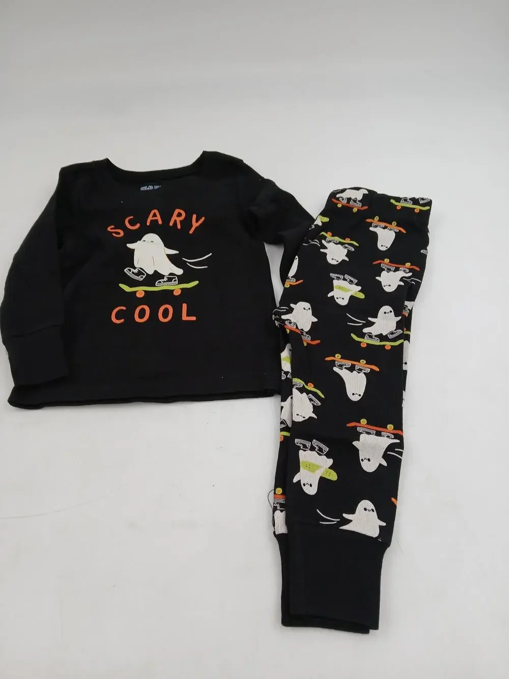 Old Navy Pajama Set Boys 12-18 Months Black Halloween Ghost Scary Cool Sleepwear